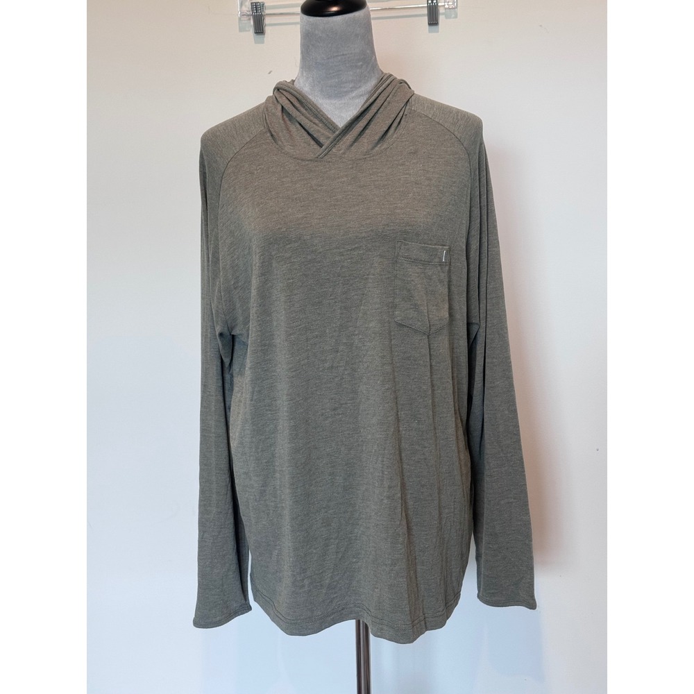 Huk Mens Long Sleeve Hooded Shirt Olive Green Heathered Stretch Hoodie Large